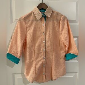 Haley and the Hound Seersucker Shirt Orange White Size 6